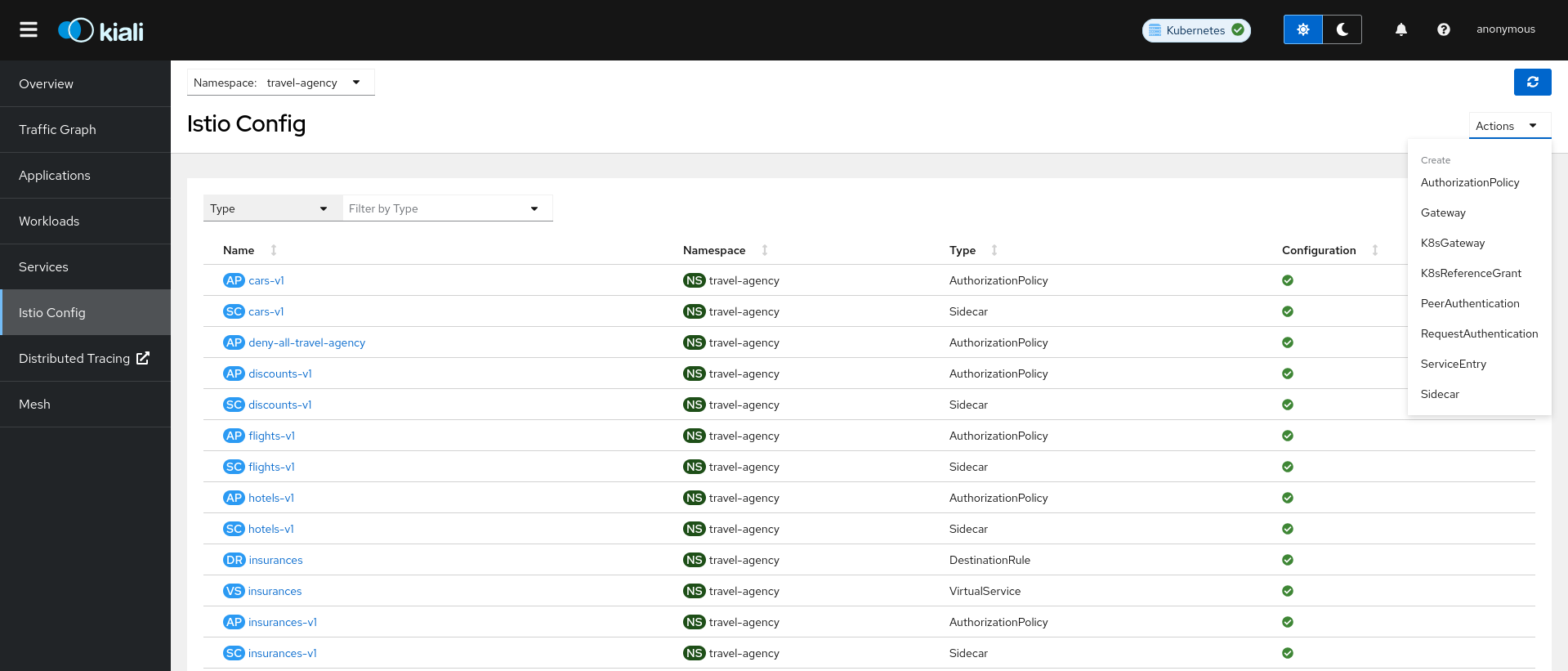 Istio Config Create Actions